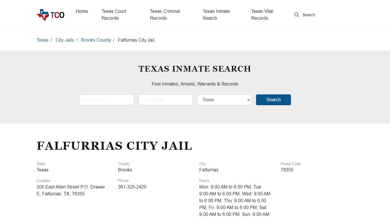 Falfurrias City Jail in Falfurrias, TX - Contact Information and Public ...